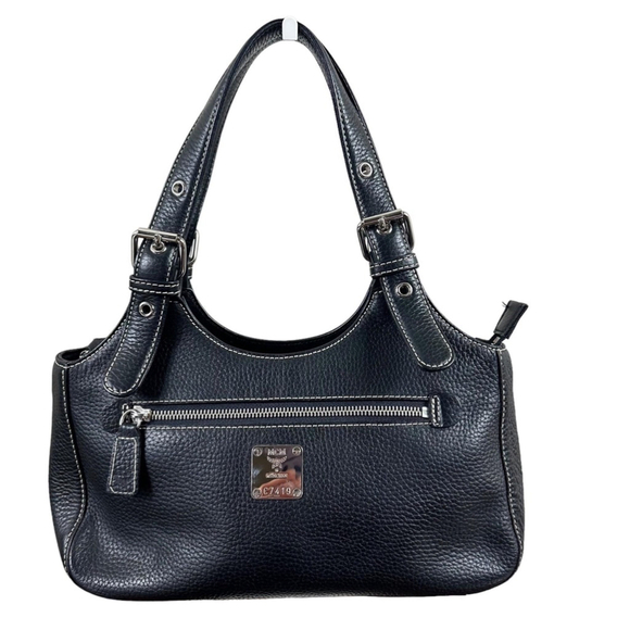 MCM 869327 Black Leather Shoulder Hand Bag